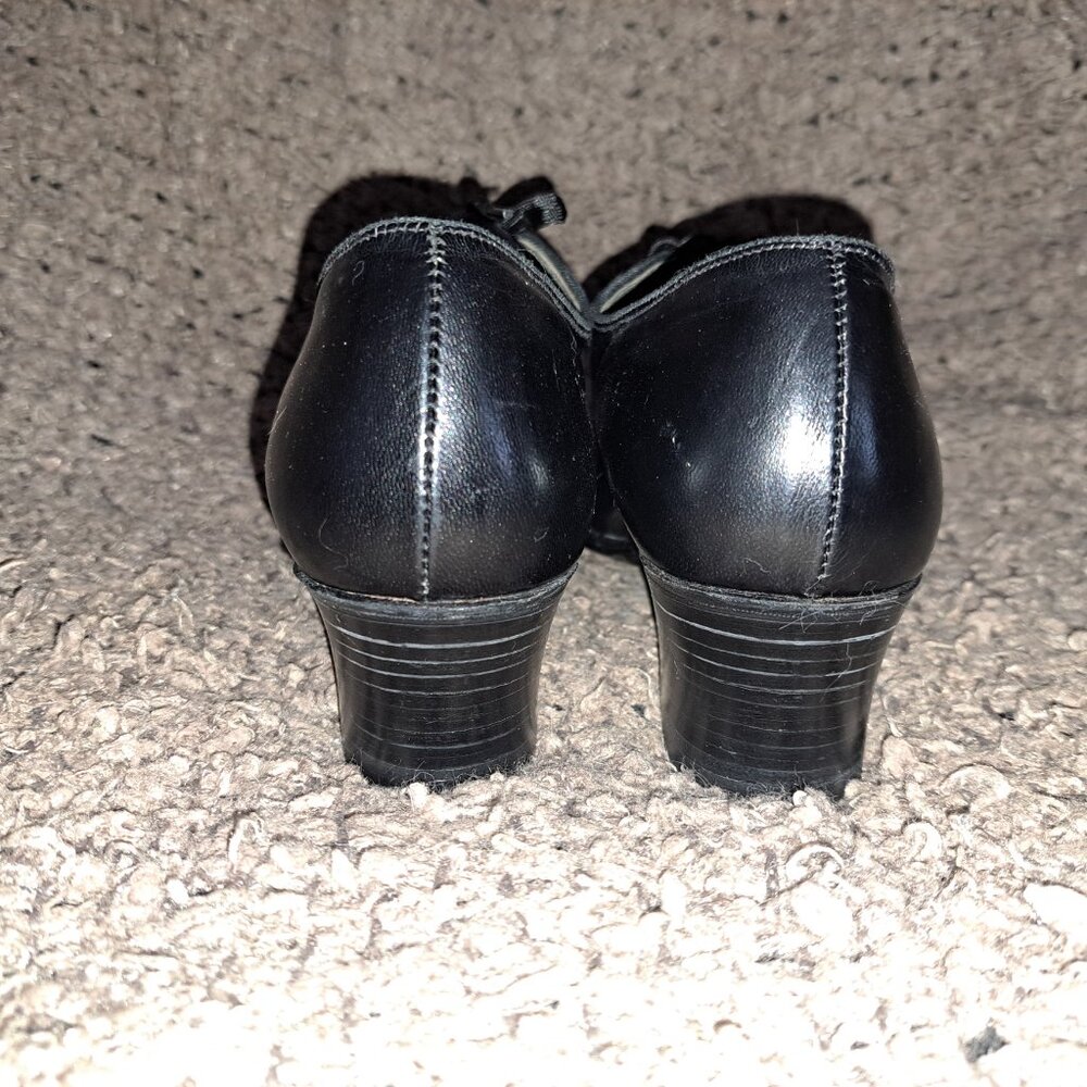 1940's Vintage-DR. SCHOLL'S-Black Leather Granny Heels-Cut-Outs-Sz 7-Near Mint - Picture 6 of 8